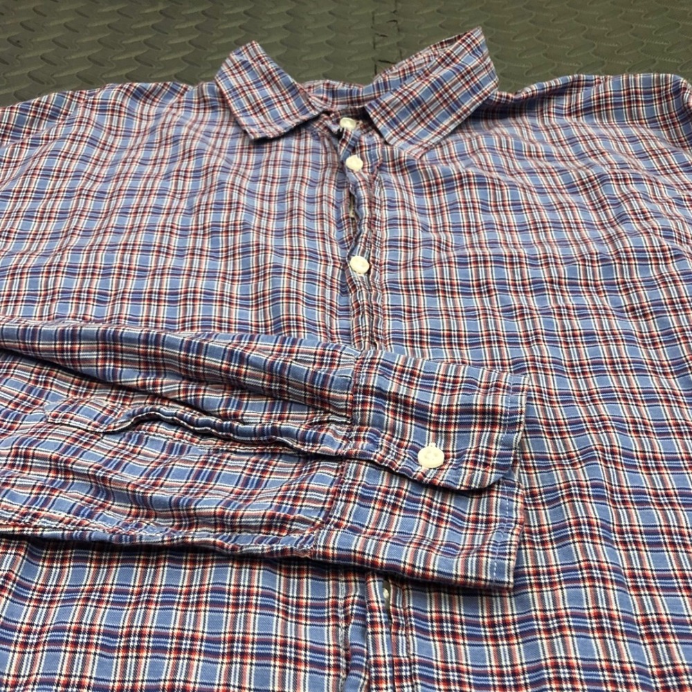 Frank & Eileen Paul Button Up Mens Large Blue Red Plaid‎ Cotton Shirt